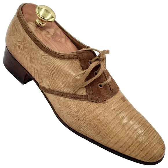 Vintage Mauri Italy Mens 9 Exotic Lizard Beige Tan Brown  display picture 3